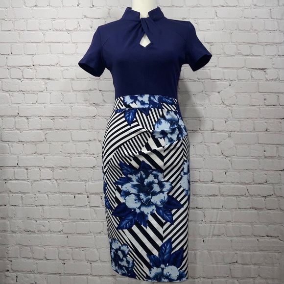 Vintage Vibe Bodycon Midi Short Sleeve Floral Dress Homeyee Spring/Summer Small - Picture 3 of 7